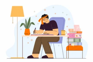 Illustration eines Schülers, der einen Lernplan erstellt